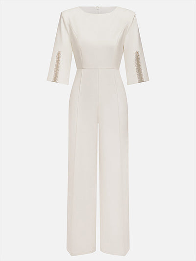 Loose Solid Color Split-Joint Round-Neck Jumpsuits