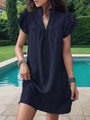 A-Line Loose Ruffled Solid Color Stand Collar Mini Dresses