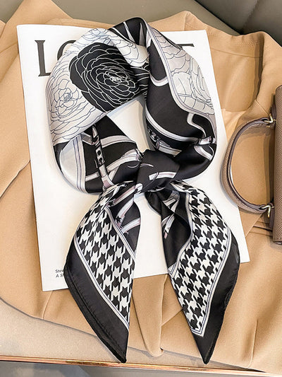 Square Floral Printed Houndstooth Scarfs&Hats