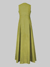 A-Line Loose Pleated Pockets Split-Joint Zipper Round-Neck Maxi Dresses