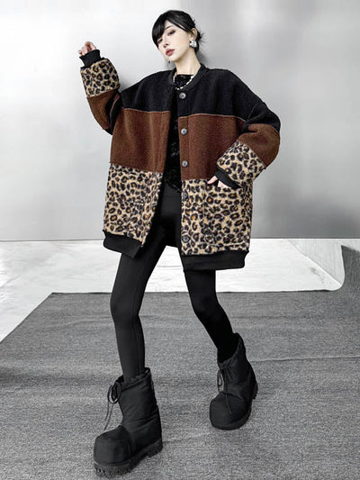 Long Sleeves Loose Buttoned Contrast Color Reversible Split-Joint Round-Neck Cardigan Tops Outerwear
