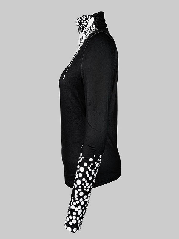 Long Sleeves Skinny Printed High-Neck T-Shirts Tops