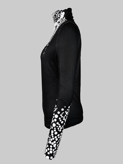 Long Sleeves Skinny Printed High-Neck T-Shirts Tops