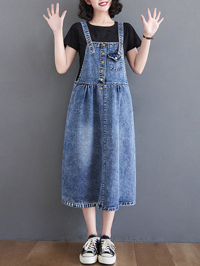 Original Sleeveless With Pocket Denim Dress