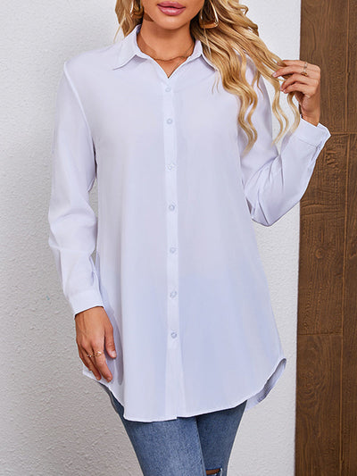 Long Sleeves Loose See-Through Solid Color Split-Joint Lapel Blouses