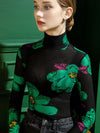 Urban Skinny Lace Printed Half Turtleneck T-Shirts Tops