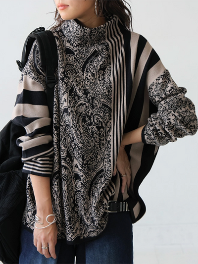 Long Sleeves Loose Striped Pullovers