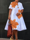 A-Line Loose Flower Print Pleated V-Neck Midi Dresses