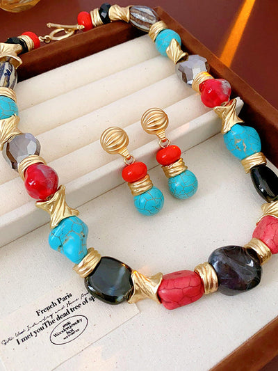 Contrast Color Geometric Drop Earrings