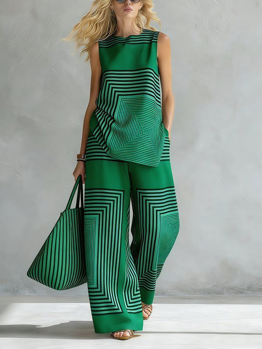 Loose Wide Leg Contrast Color Pockets Pants Trousers