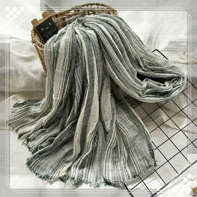 Women Vintage 100%Cotton Stripe Shawl Scarf