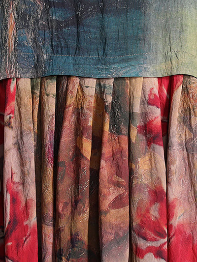 Plus Size Flower Printed Retro Split Hem Dress