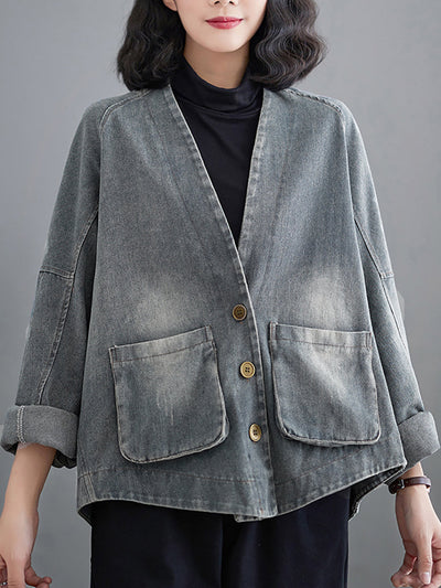 Women Retro Washed Spring Denim Short Coat