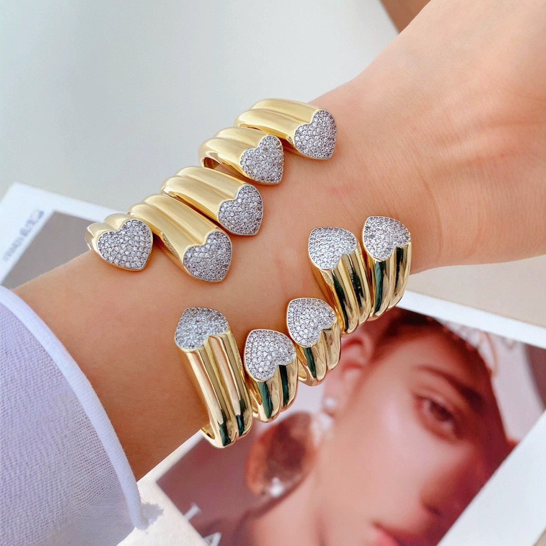 Jewelry Classic Style Heart Shape Copper Zircon Plating Rings Bracelets