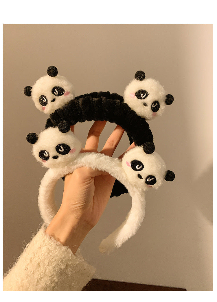 Panda Plush Face Wash Hair Bands Autumn and Winter Hair Band Hair Fixer Non-Slip Headband Female 2024 New Hair Pin Hairware