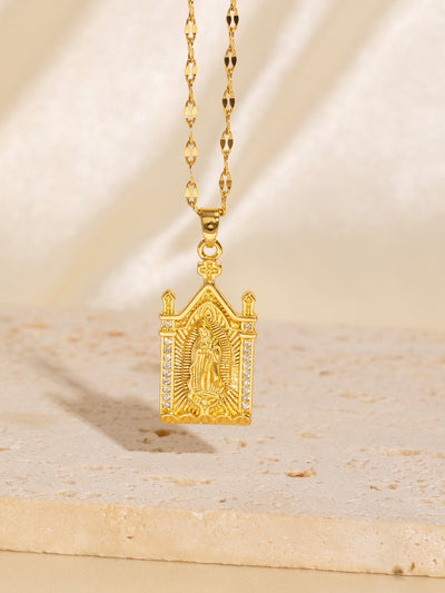 Copper Plating Virgin Mary Zircon Pendant Necklace
