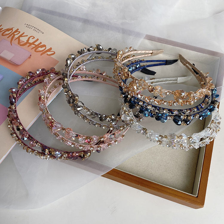 korean crystal pearl winding headband hollow baroque hair tie female