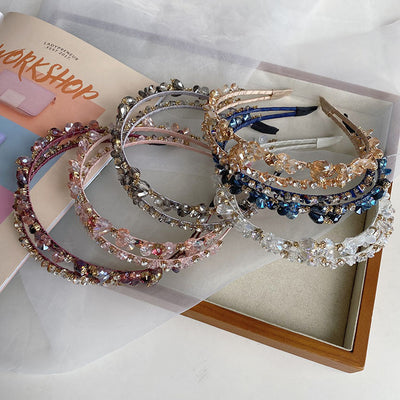 korean crystal pearl winding headband hollow baroque hair tie female