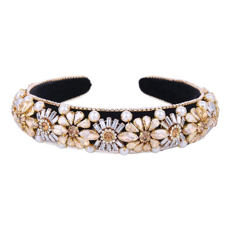 retro flower cloth inlay rhinestones hair band