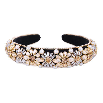 retro flower cloth inlay rhinestones hair band