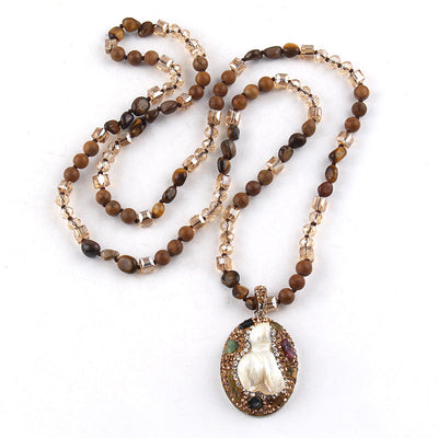 Vintage Style Simple Style Geometric natural stone Beaded Chain Pendant Necklace In Bulk