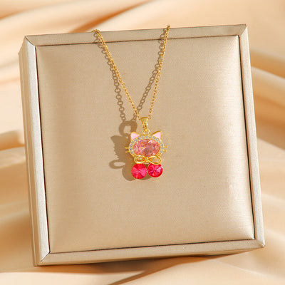 Jewelry Cute Simple Style Cartoon Cat Titanium Steel Zircon Pendant Necklace