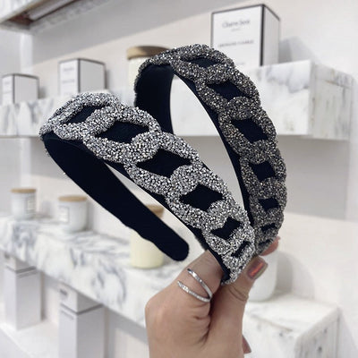 korean rhinestone chain mesh wide-sided hair band