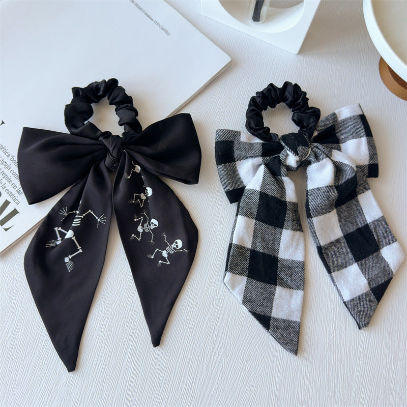New Bow Long Ponytail Ribbon Large Intestine Hair Ring   Hot Sale Skull Hair Ring Hair Rope