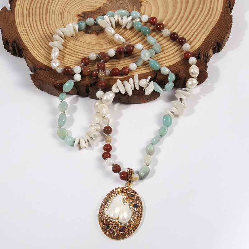 Bohemian Geometric natural stone Beaded Chain Pendant Necklace In Bulk
