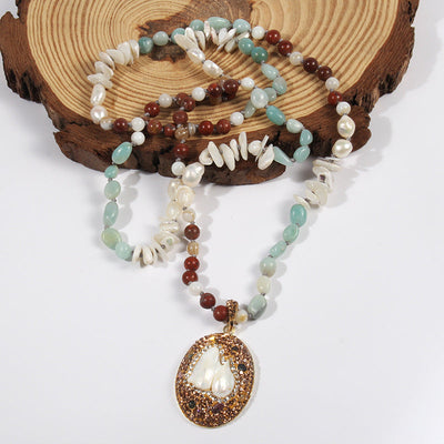 Bohemian Geometric natural stone Beaded Chain Pendant Necklace In Bulk