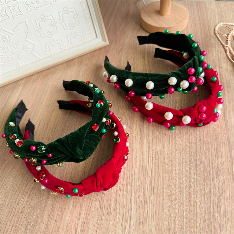 New Knotted Wide Brim Hair Band Pearl Rhinestone Fashionable High-Grade Headband Hair Fixer  Hair Accessories