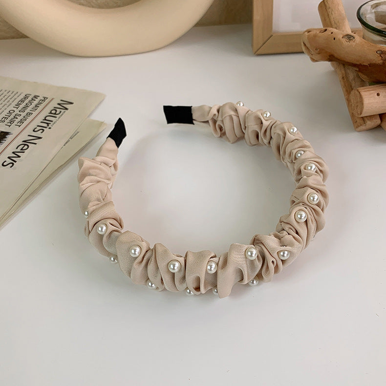 korean new pearl broken hair band female summer new hairpin pleated hair tie all-match out hair pressing headdress