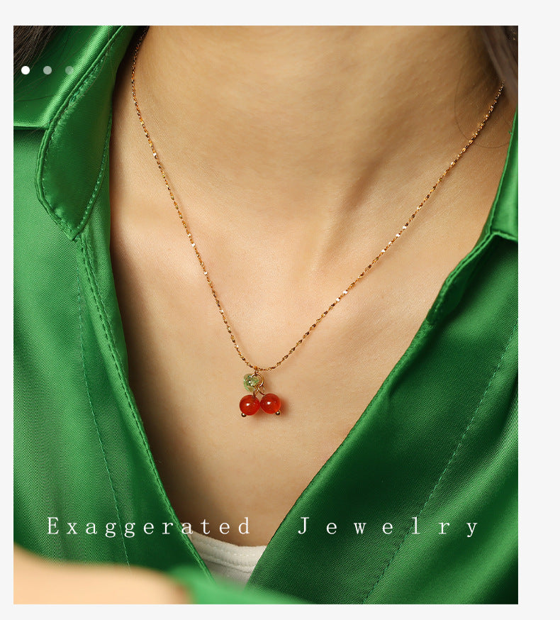 Jewelry Cute Cherry Titanium Steel Plating Pendant Necklace