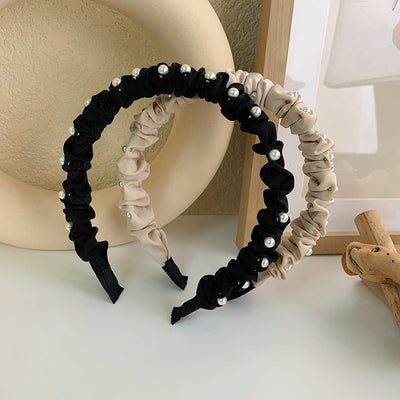 korean new pearl broken hair band female summer new hairpin pleated hair tie all-match out hair pressing headdress