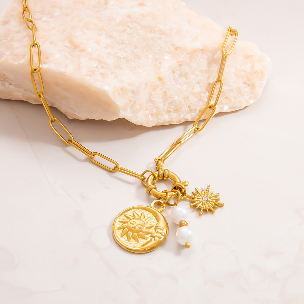 Jewelry Vintage Style Classic Style Sun 304 Stainless Steel Plating Pendant Necklace