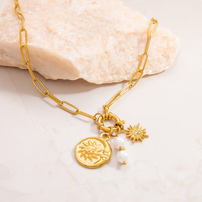 Jewelry Vintage Style Classic Style Sun 304 Stainless Steel Plating Pendant Necklace