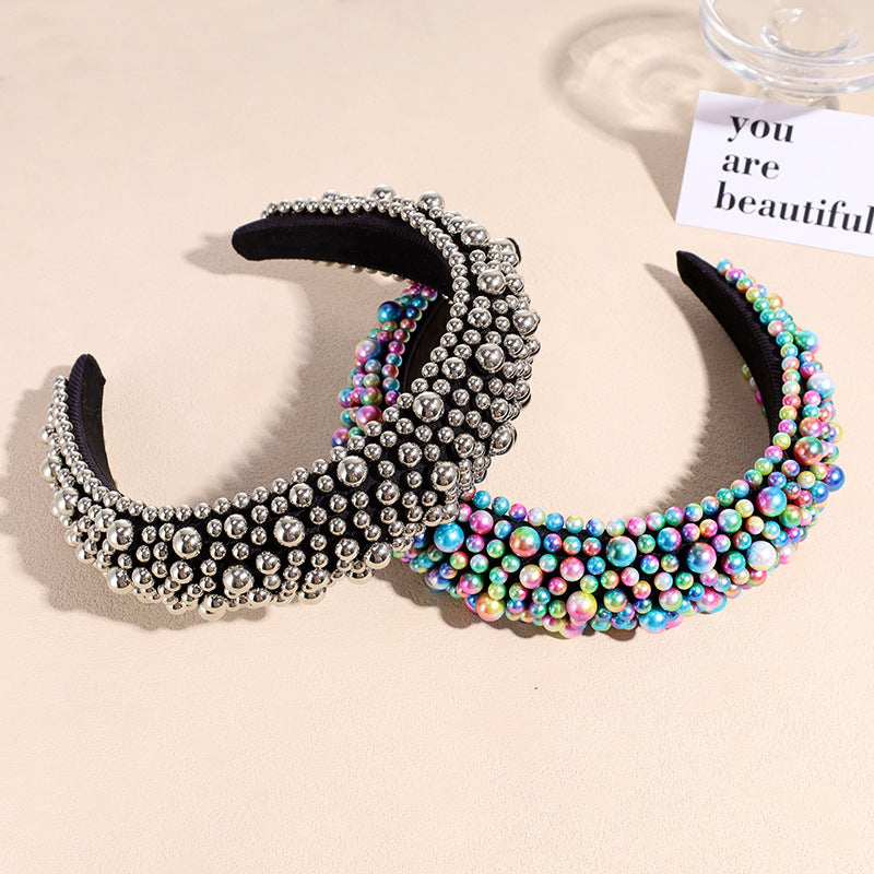 fashion solid color imitation pearl inlay pearl hair band 1 piece