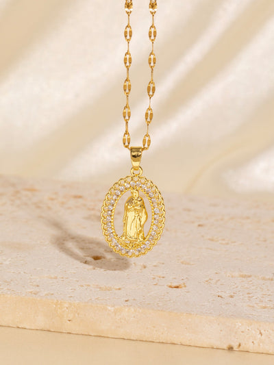 Copper Plating Virgin Mary Zircon Pendant Necklace