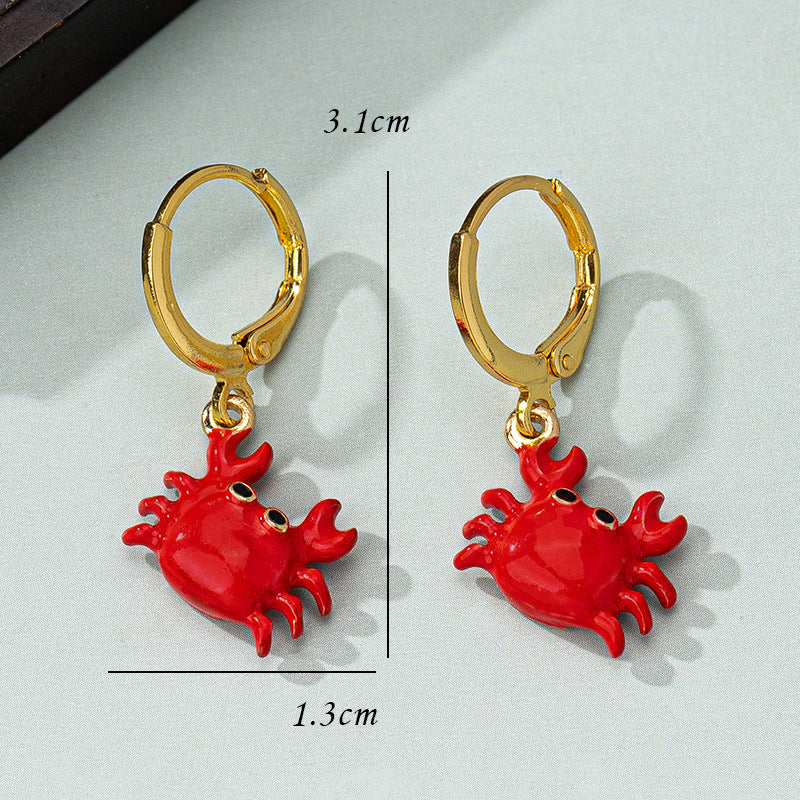 1 Pair Cute Streetwear Crab Enamel Copper Drop Earrings