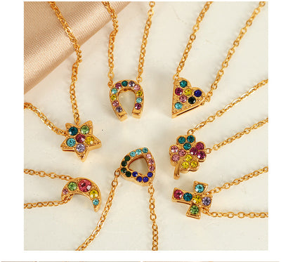 Jewelry IG Style Classic Style Geometric Moon Heart Shape Titanium Steel Rhinestones Plating Pendant Necklace