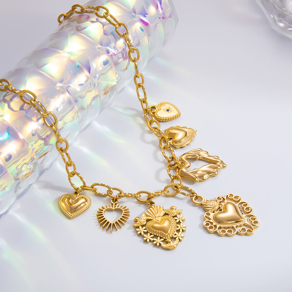 Jewelry Elegant Classic Style Streetwear Heart Shape 304 Stainless Steel Plating Multi Charms Necklace