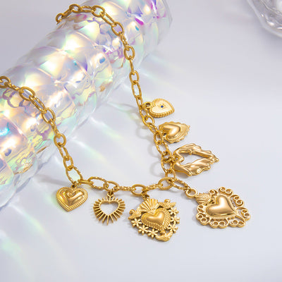 Jewelry Elegant Classic Style Streetwear Heart Shape 304 Stainless Steel Plating Multi Charms Necklace