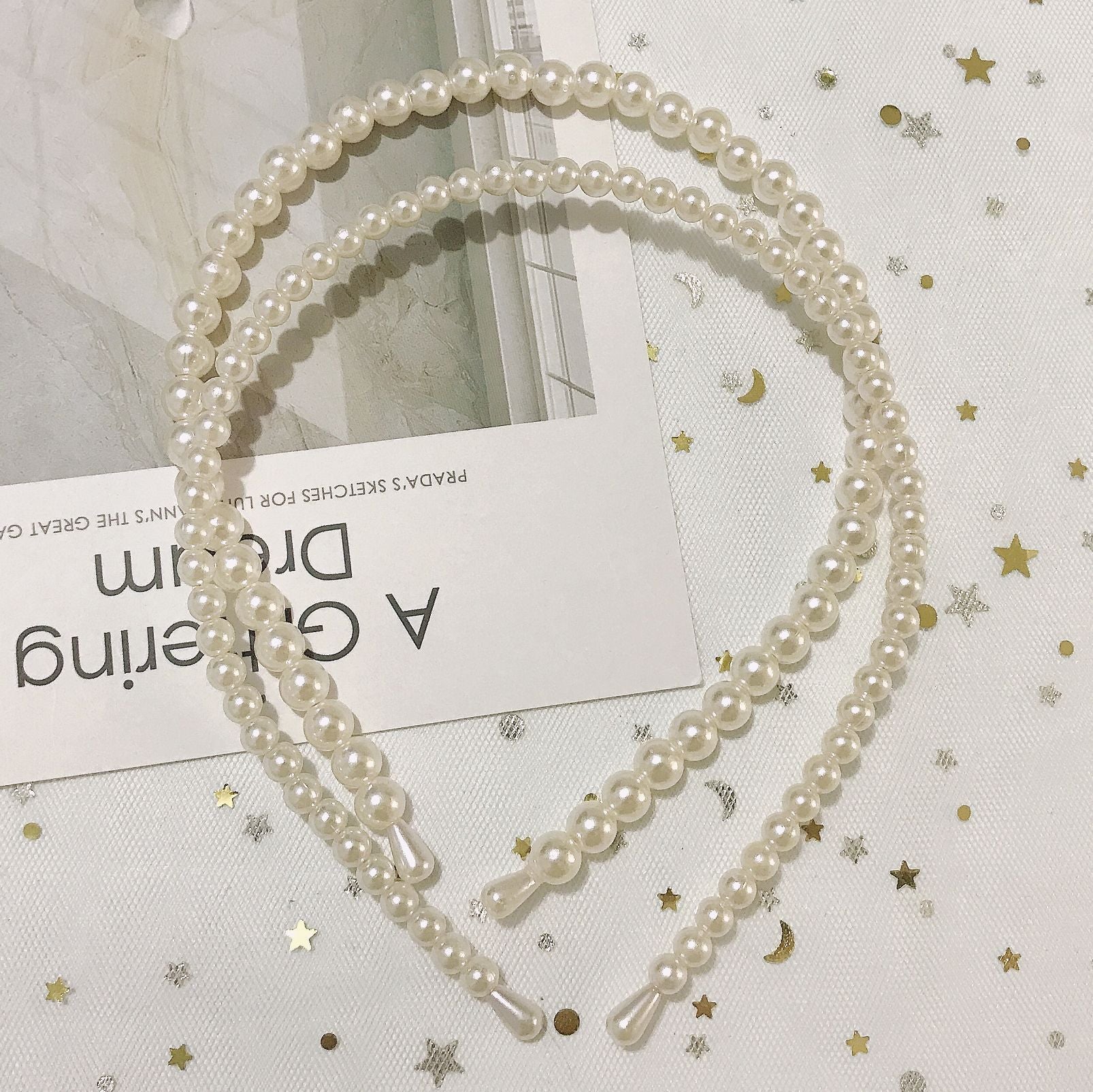 simple style round baroque pearls chain inlay pearl hair band