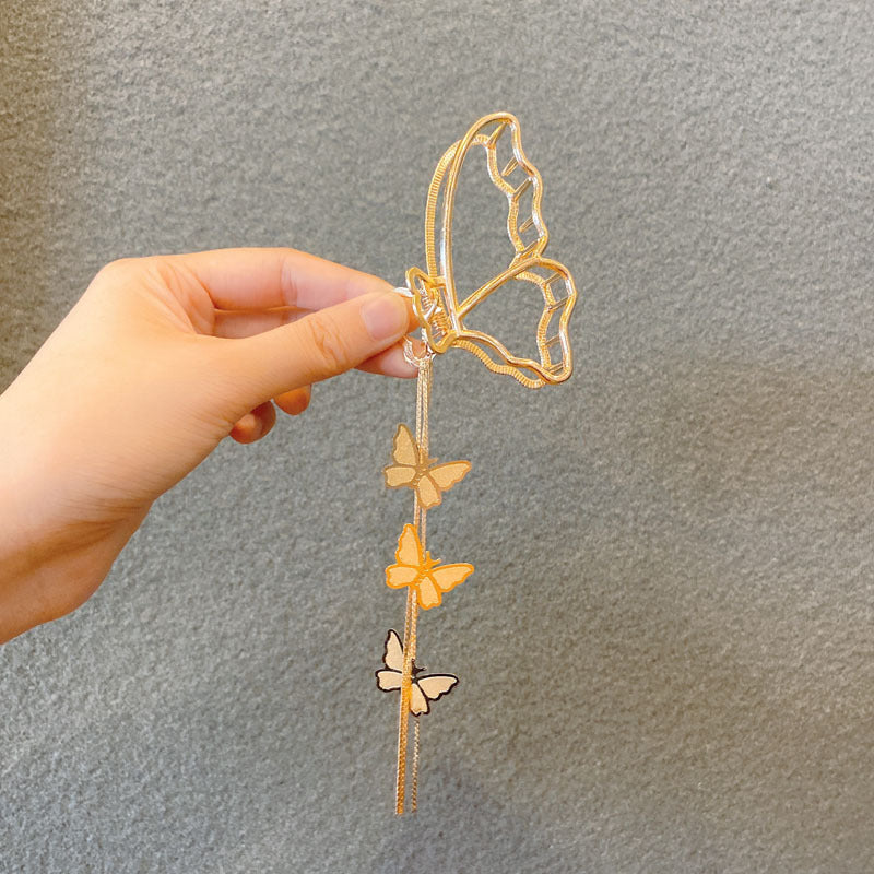 retro butterfly metal pendant tassel hair clip