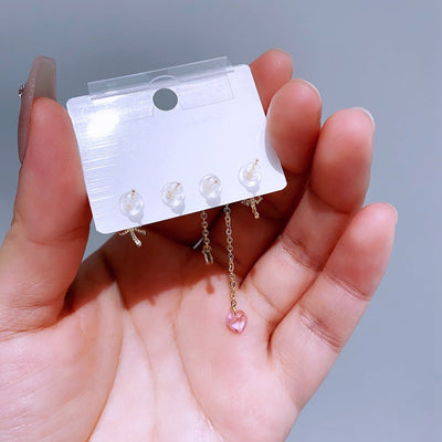 4 Pieces Set Sweet Simple Style Heart Shape Bow Knot Copper Copper Earrings Sets