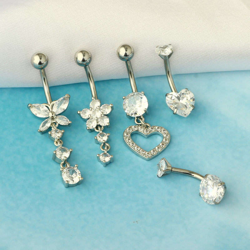 1 Piece 1 Set Belly Rings Simple Style Heart Shape 316 Stainless Steel  Inlay Zircon