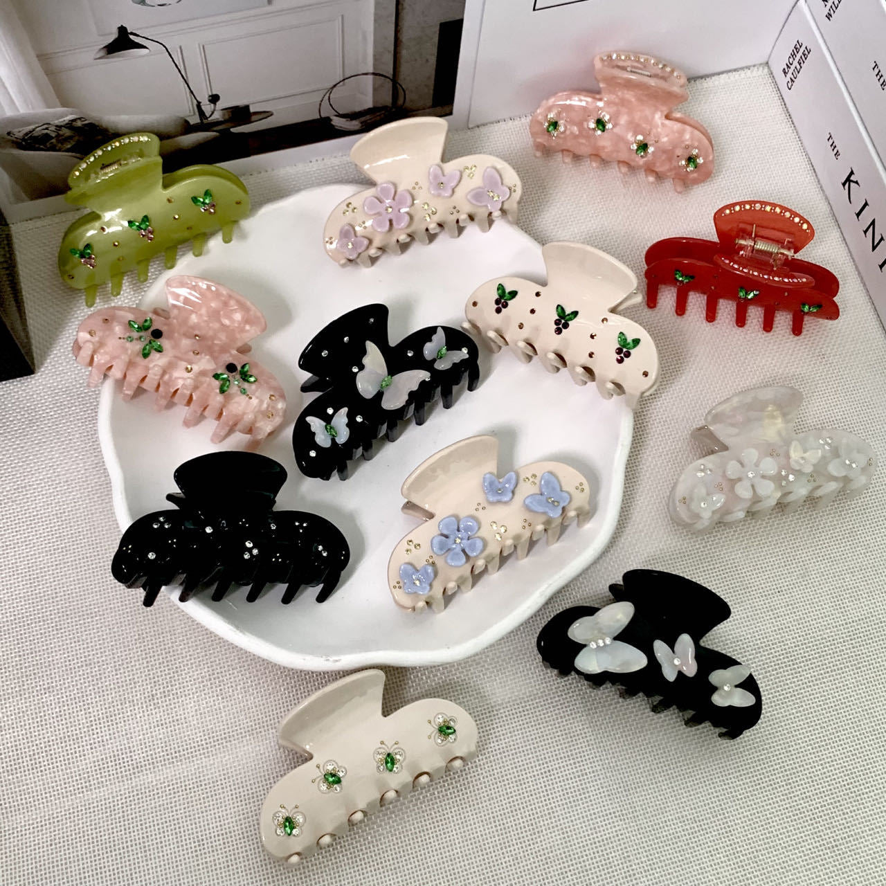 original design flower butterfly acetic acid sheets diamond hair claws