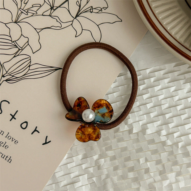 Women's Sweet Flower Acetic acid sheets Pearl Hair Tie