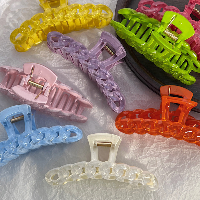 simple large semi-transparent candy color chain hair claw shark clip