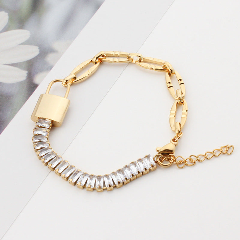 Elegant Streetwear Rectangle Titanium Steel Zircon Bracelets In Bulk